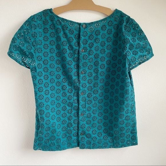 Bonpoint Saturated Teal Peep Hole Floral Design Cotton Girls Size XS - Picture 6 of 7